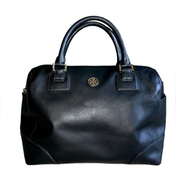 Tory Burch Large Black & Gold Robinson Satchel Purse-Great Condition